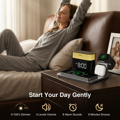ANJANK 5-in-1 Qi2 25W Magnetic Wireless Charging Station with Alarm Clock & 7 Color Night Light