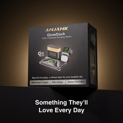 ANJANK 5-in-1 Qi2 25W Magnetic Wireless Charging Station with Alarm Clock & 7 Color Night Light